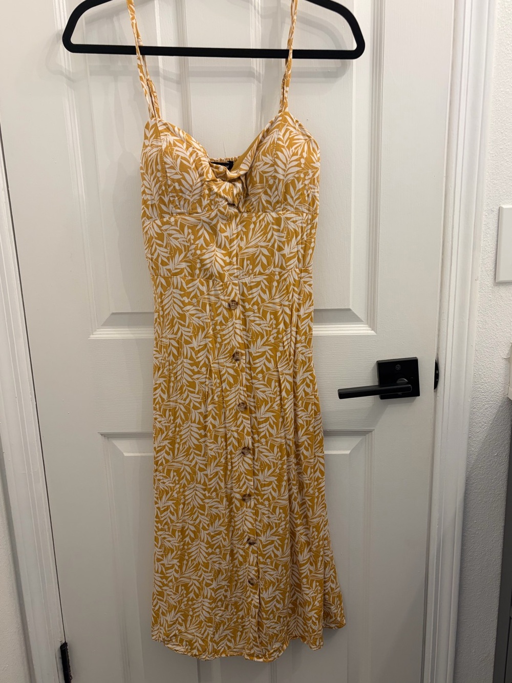As U Wish Mustard Yellow Leaf-Print Button-Front Midi Dress